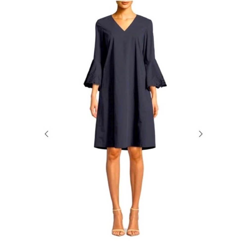 Lafayette 148 Holly Flare Bell Sleeve Dress Navy Blue Size Medium